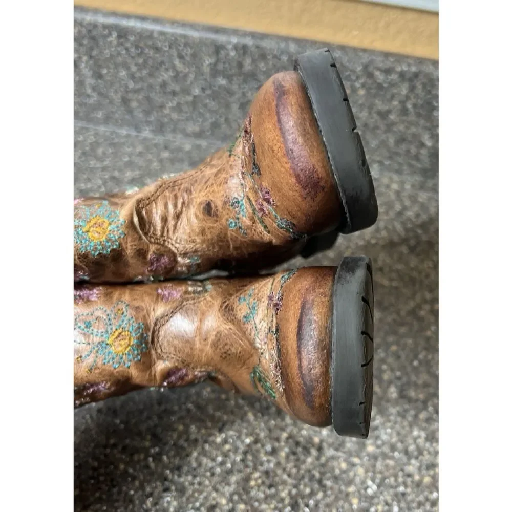 Shyanne Toddler Little Girls Sz 7D Knee High Brown Leather Embroidered Zip Boots